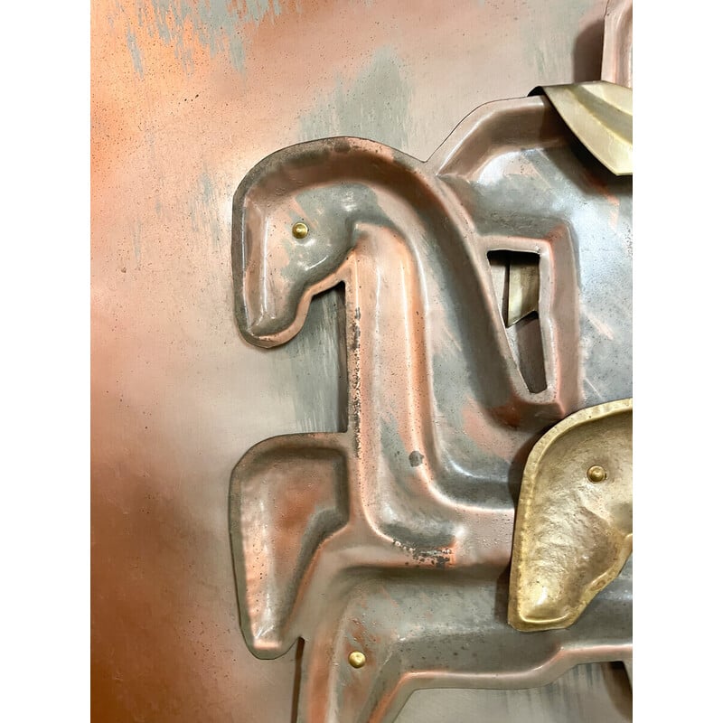 Plaque cheval vintage en cuivre, France