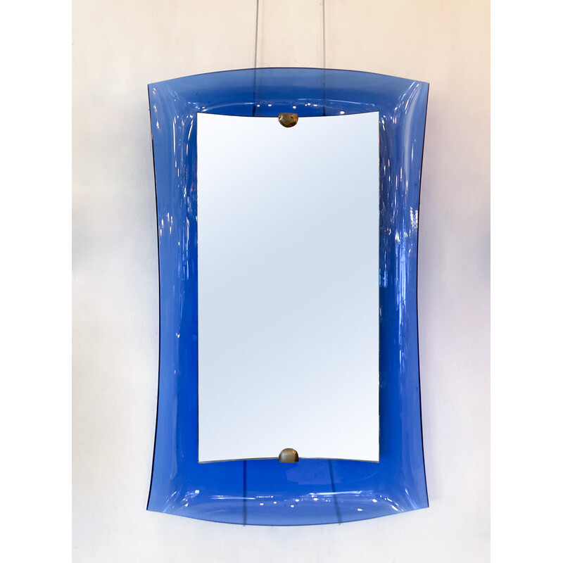 Miroir vintage en verre bleu cobalt, Italie 1950