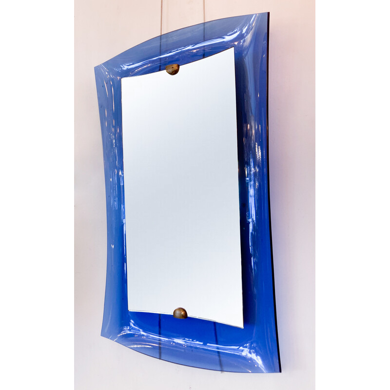 Miroir vintage en verre bleu cobalt, Italie 1950