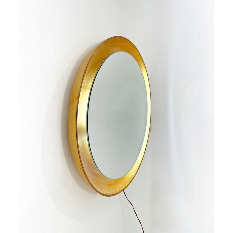 Miroir doré vintage cadre en bois, Italie 1960