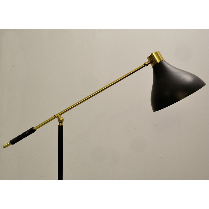 Vintage marble floor lamp and brass arms for Stilnovo, 1950