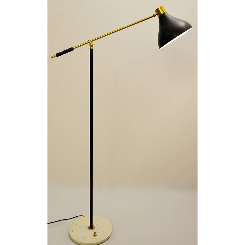 Vintage marble floor lamp and brass arms for Stilnovo, 1950