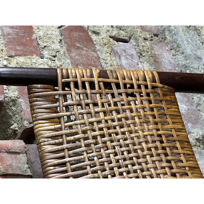 Lot de 4 chaises vintage en teck et rotin tressé, 1960