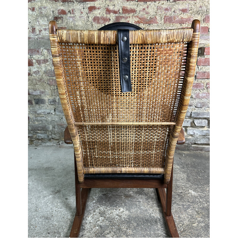 Vintage teak and rattan rocking chair by P.J Muntendam for Gebroeders Jokers, 1950