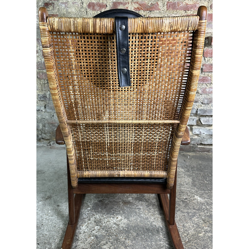 Vintage teak and rattan rocking chair by P.J Muntendam for Gebroeders Jokers, 1950