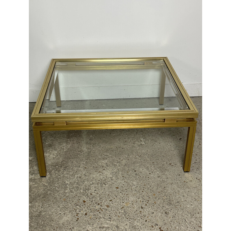 Par de mesas de centro vintage em alumínio dourado e vidro de Pierre Vandel, 1970