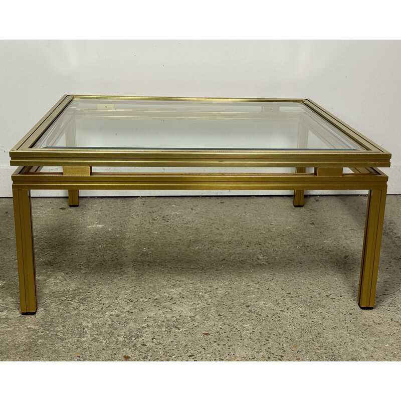 Pair of vintage coffee tables in gilded aluminum and glass by Pierre Vandel, 1970