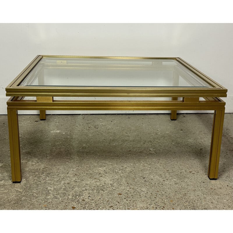 Paire de tables basse vintage en aluminium doré et verre par Pierre Vandel, 1970