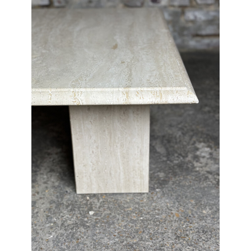Table basse vintage carrée en travertin, 1980