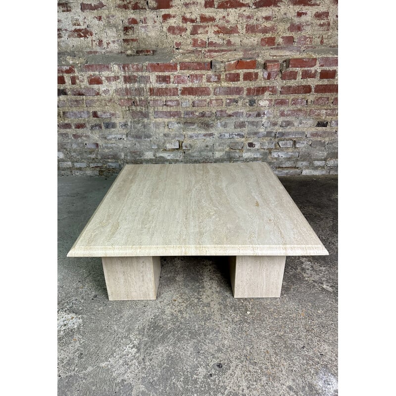 Vintage square travertine coffee table, 1980