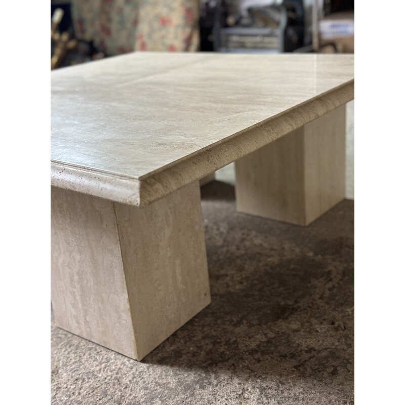 Vintage square travertine coffee table, 1980