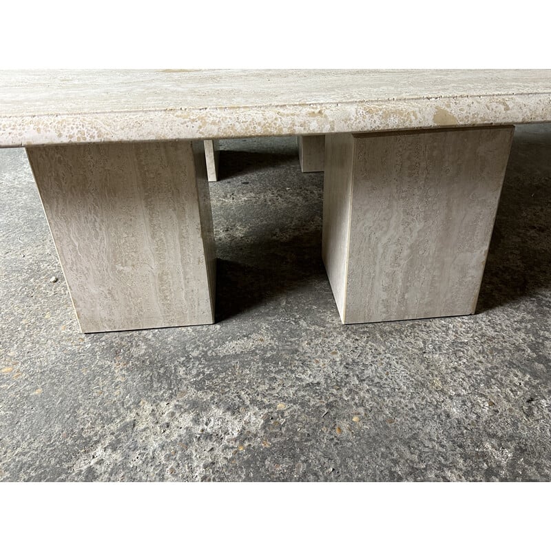 Vintage square travertine coffee table, 1980