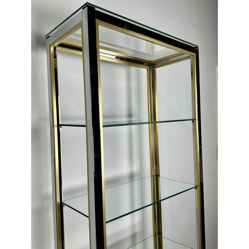 Vintage bookshelf in chromed aluminum and brass by Renato Zevi, Italy 1970