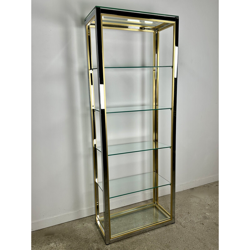 Vintage bookshelf in chromed aluminum and brass by Renato Zevi, Italy 1970