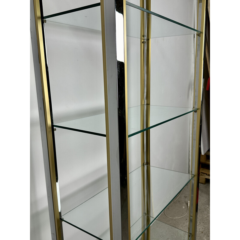 Vintage bookshelf in chromed aluminum and brass by Renato Zevi, Italy 1970