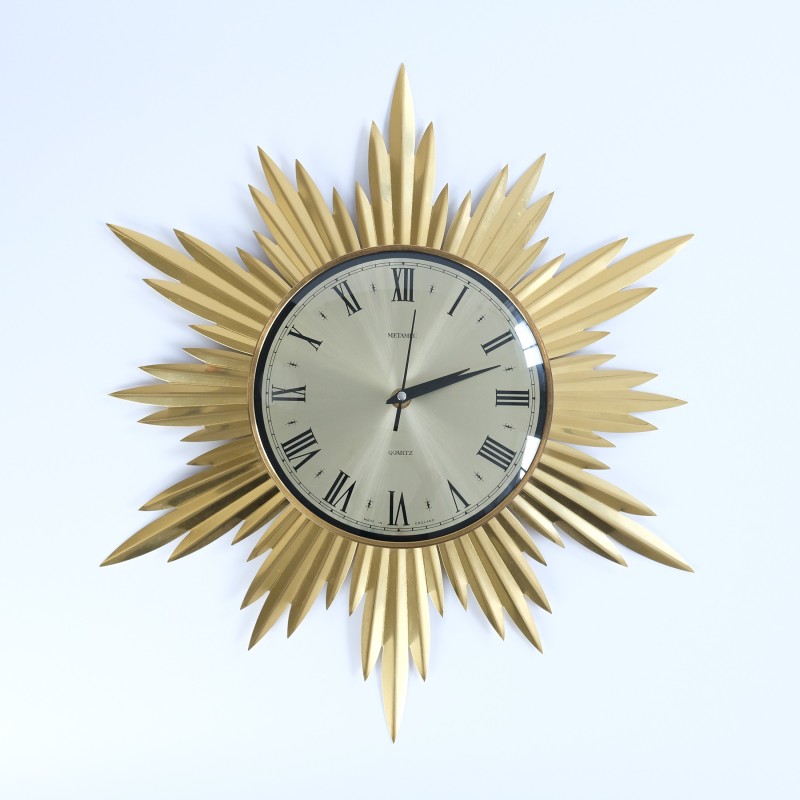 Reloj de pared Vintage Starburst en teca y cromo para Metamec, Inglaterra 1960