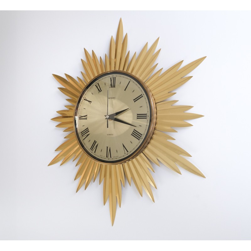 Orologio da parete vintage Starburst in teak e cromo per Metamec, Inghilterra 1960