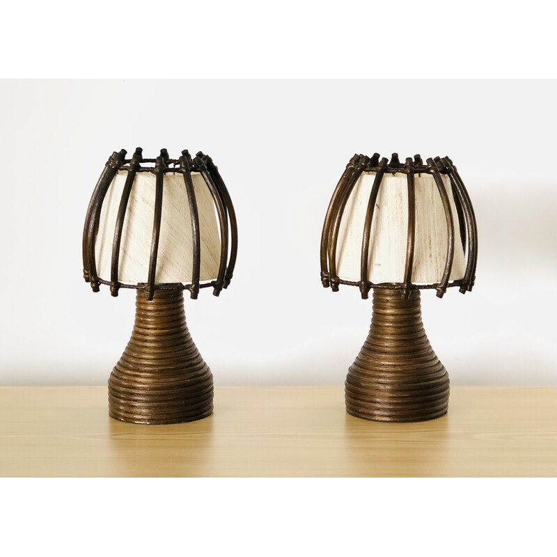 Vintage rattan table lamps by Louis Sognot, France 1950