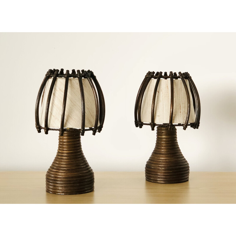 Vintage rattan table lamps by Louis Sognot, France 1950