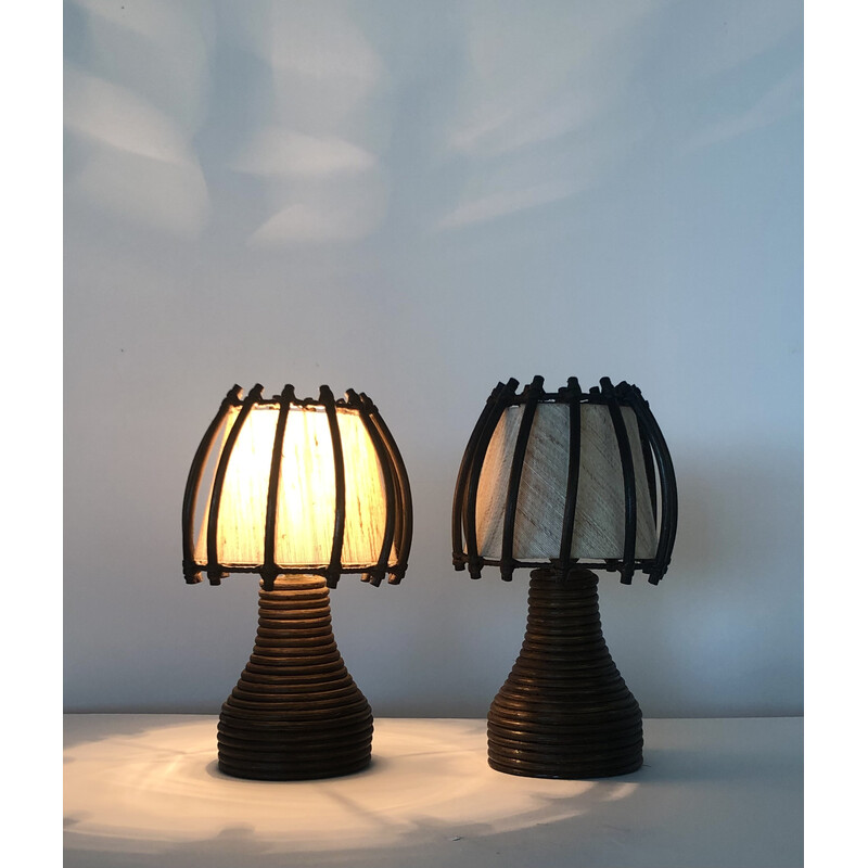Vintage rattan table lamps by Louis Sognot, France 1950
