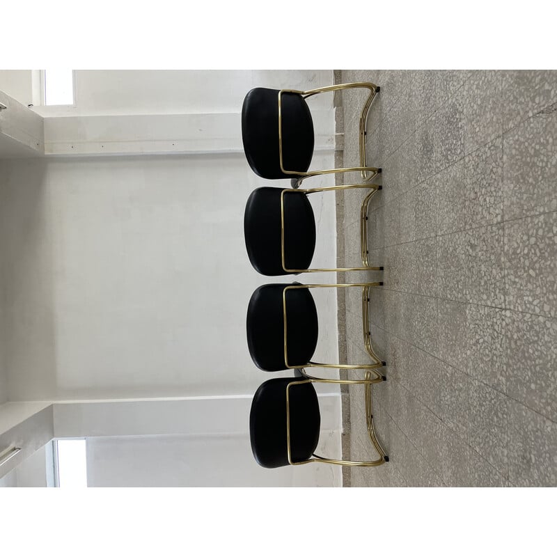 Set of 4 vintage Sabrina chairs in gold metal and faux leather by Gastone Rinaldi for Rima, Italy 1970