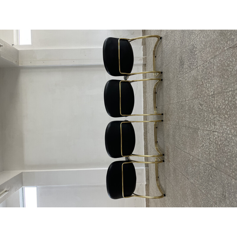 Set van 4 vintage Sabrina-stoelen van verguld metaal en imitatieleer van Gastone Rinaldi voor Rima, Italië 1970