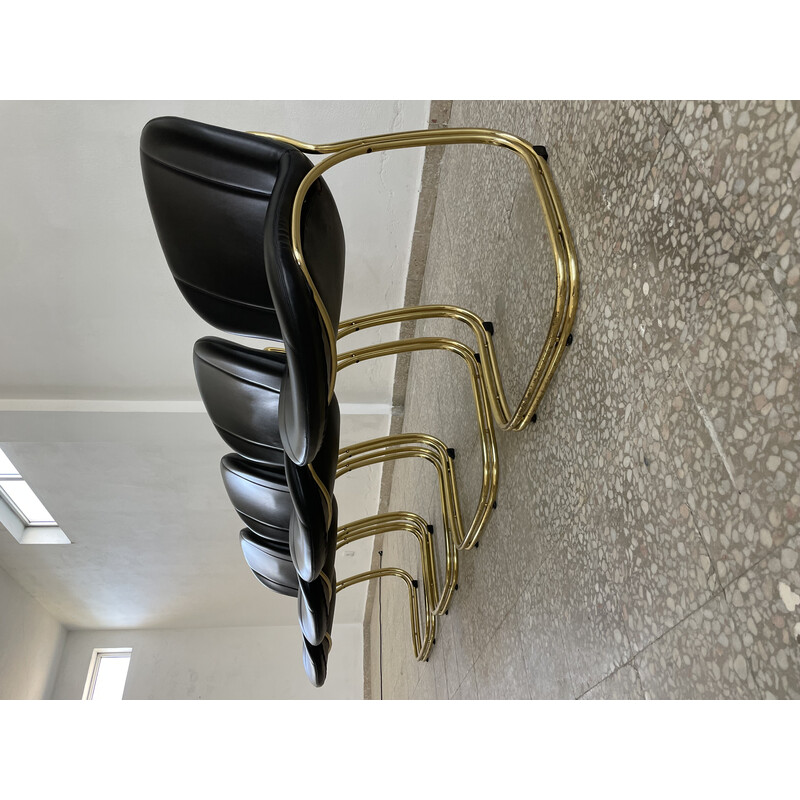 Conjunto de 4 cadeiras Sabrina vintage em metal dourado e imitação de pele por Gastone Rinaldi para Rima, Itália 1970