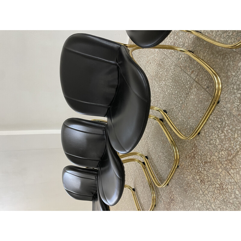 Set of 4 vintage Sabrina chairs in gold metal and faux leather by Gastone Rinaldi for Rima, Italy 1970