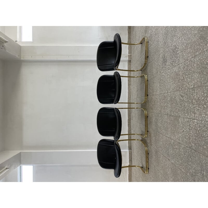 Set di 4 sedie Sabrina vintage in metallo dorato e similpelle di Gastone Rinaldi per Rima, Italia 1970