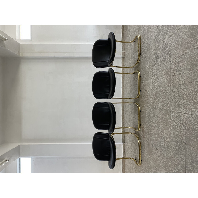 Set of 4 vintage Sabrina chairs in gold metal and faux leather by Gastone Rinaldi for Rima, Italy 1970
