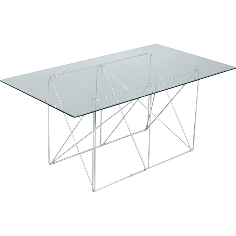 Vintage dining table in chrome steel and glass for Max Sauze Studio, France 1970