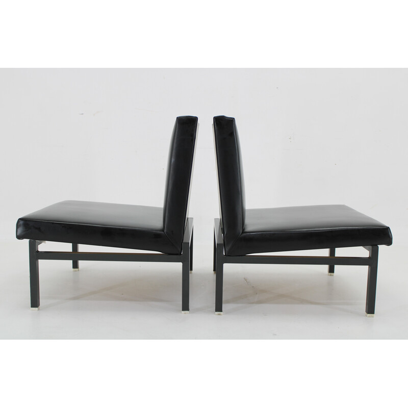 Pair of vintage armchairs in imitation leather and lacquered iron, Czechoslovakia 1970