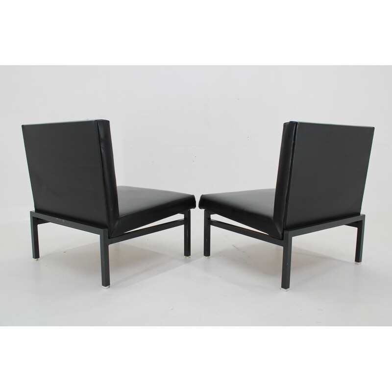 Pair of vintage armchairs in imitation leather and lacquered iron, Czechoslovakia 1970