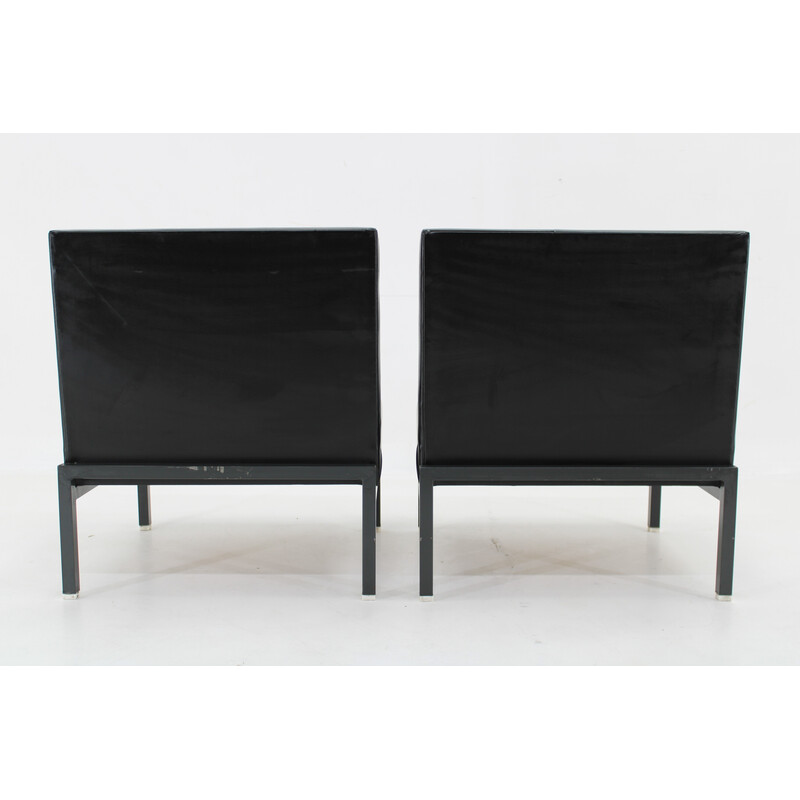 Pair of vintage armchairs in imitation leather and lacquered iron, Czechoslovakia 1970