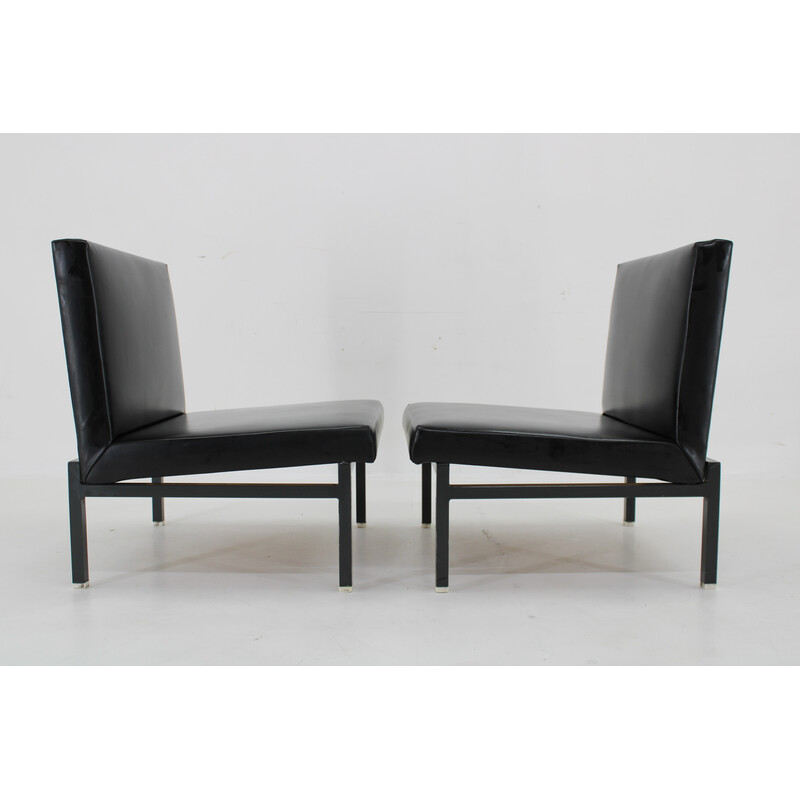 Pair of vintage armchairs in imitation leather and lacquered iron, Czechoslovakia 1970