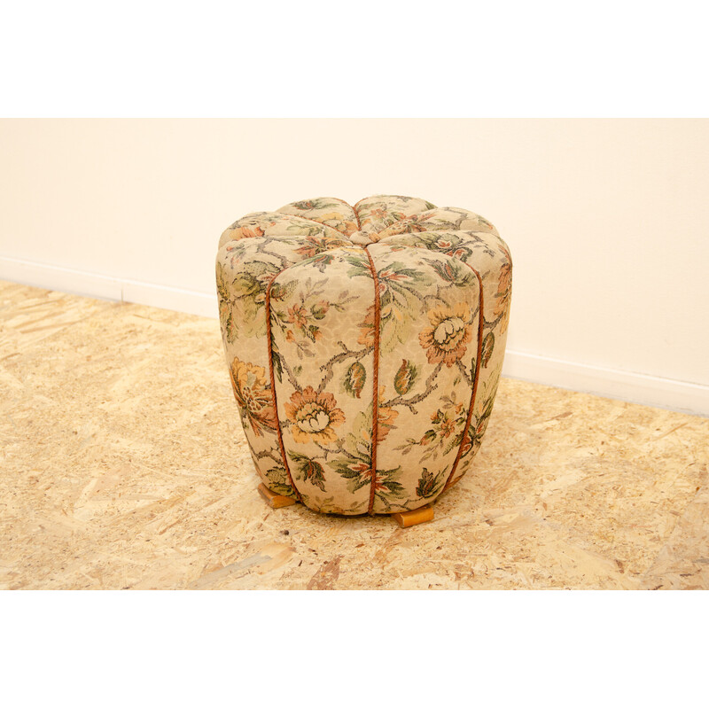 Pouf vintage Art Déco en bois et tissu par Jindřich Halabala pour Up Závody, Tchécoslovaquie 1950