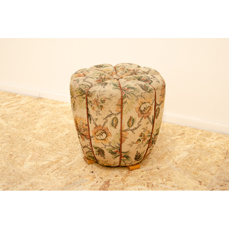 Vintage Art Deco pouf in wood and fabric by Jindřich Halabala for Up Závody, Czechoslovakia 1950