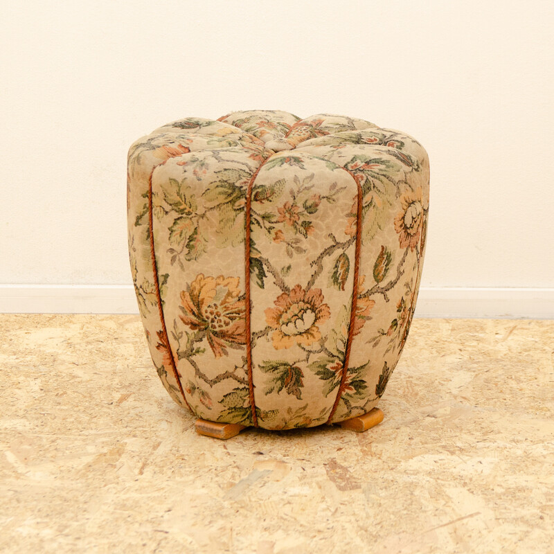 Pouf vintage Art Déco en bois et tissu par Jindřich Halabala pour Up Závody, Tchécoslovaquie 1950