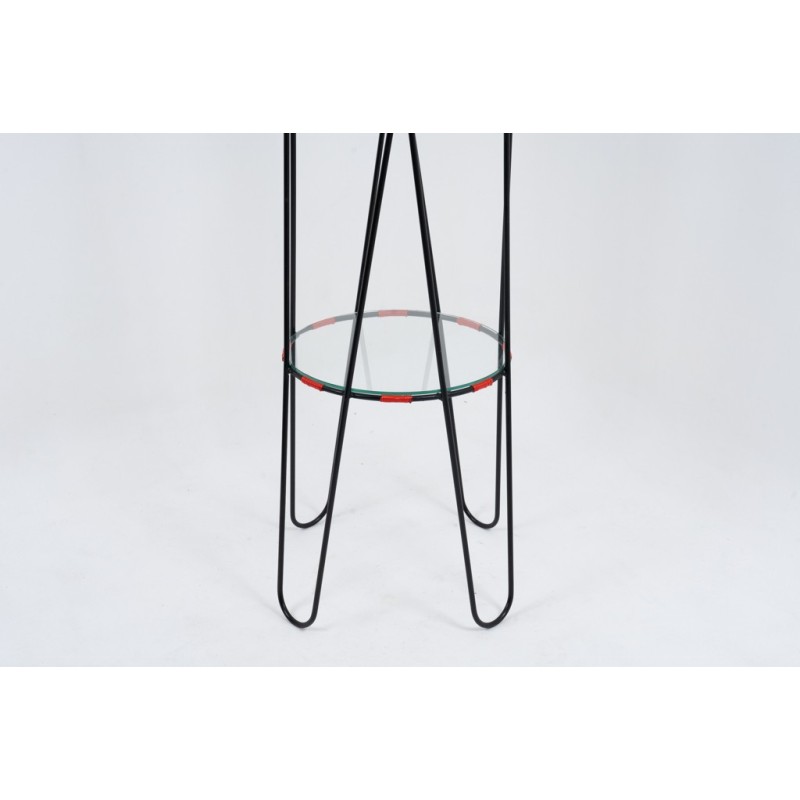 Vintage coat rack in black lacquered metal and colored wood by Roger Feraud, France 1950
