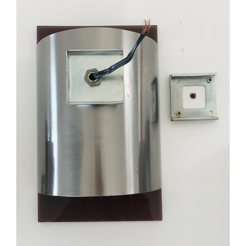 Set of 3 vintage wall lamp in stainless steel and brown plexiglass, France 1970