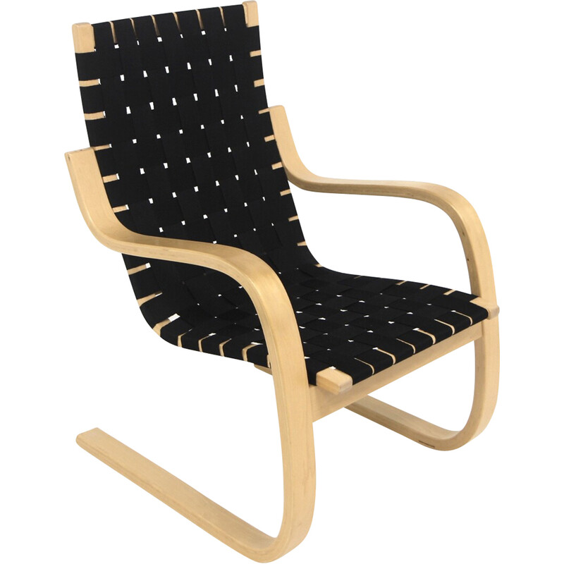 Vintage model 406 armchair in birch and fabric by Alver Alto for Artek, Finland 2000