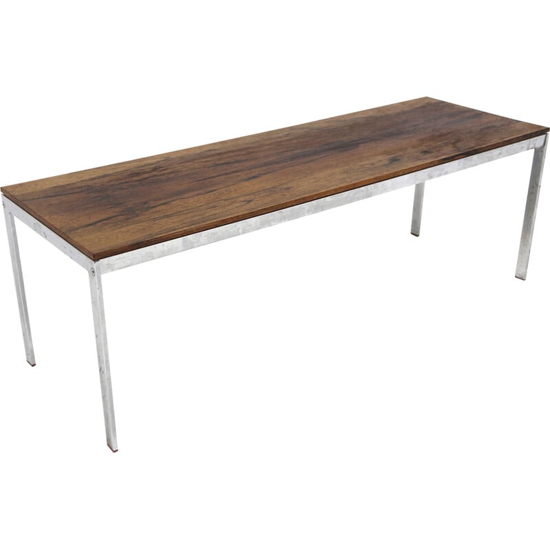 Vintage "Alpacka" bench in rosewood and metal by Gillis Lundgren for Möbel-Ikéa, Sweden 1960