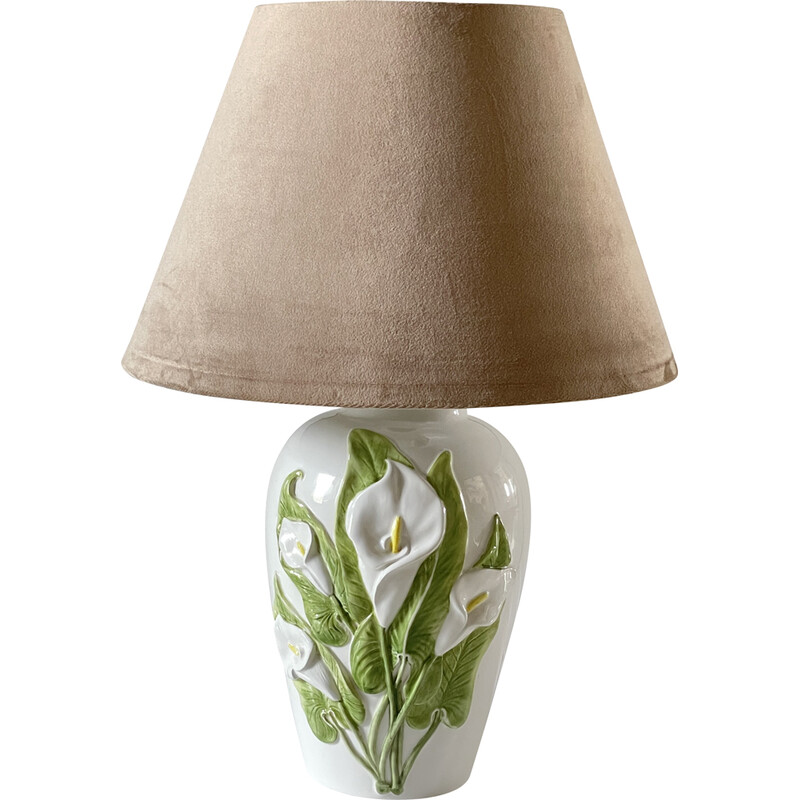 Vintage ceramic lamp with arum flowers, Italy 1980