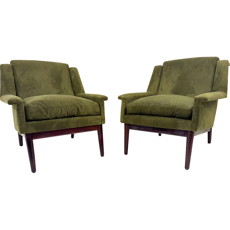 Pair of vintage green velvet armchairs, Italy 1960