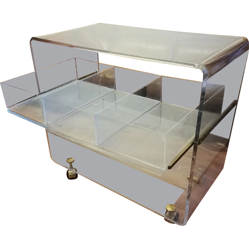 Vintage trolley on casters in plexiglass by Michel Dumas