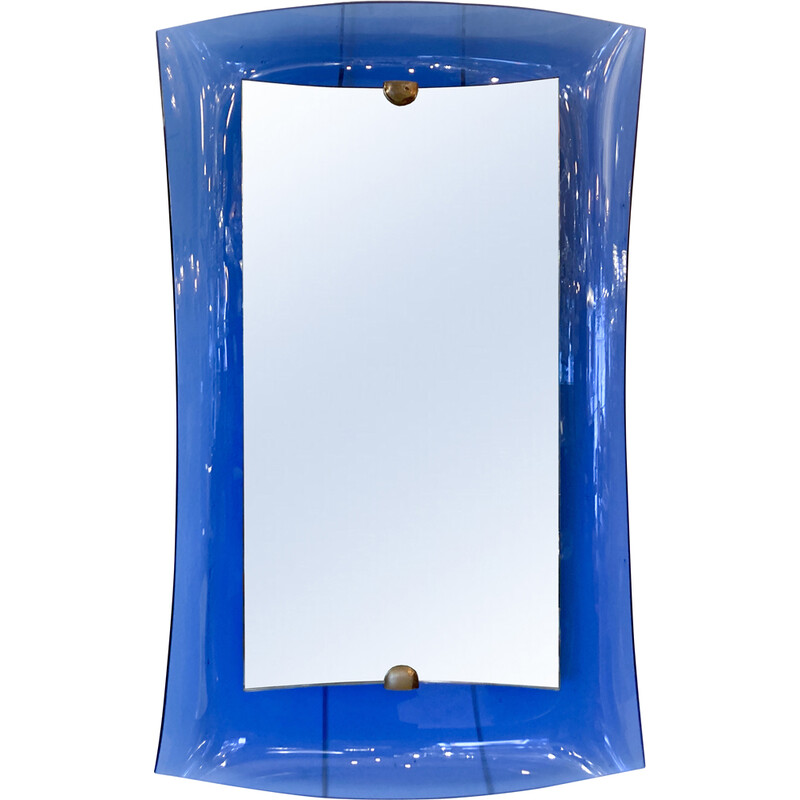 Specchio vintage in vetro blu cobalto, Italia 1950