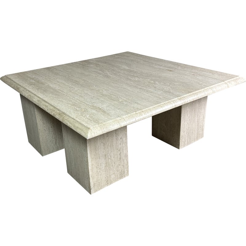 Vintage square travertine coffee table, 1980