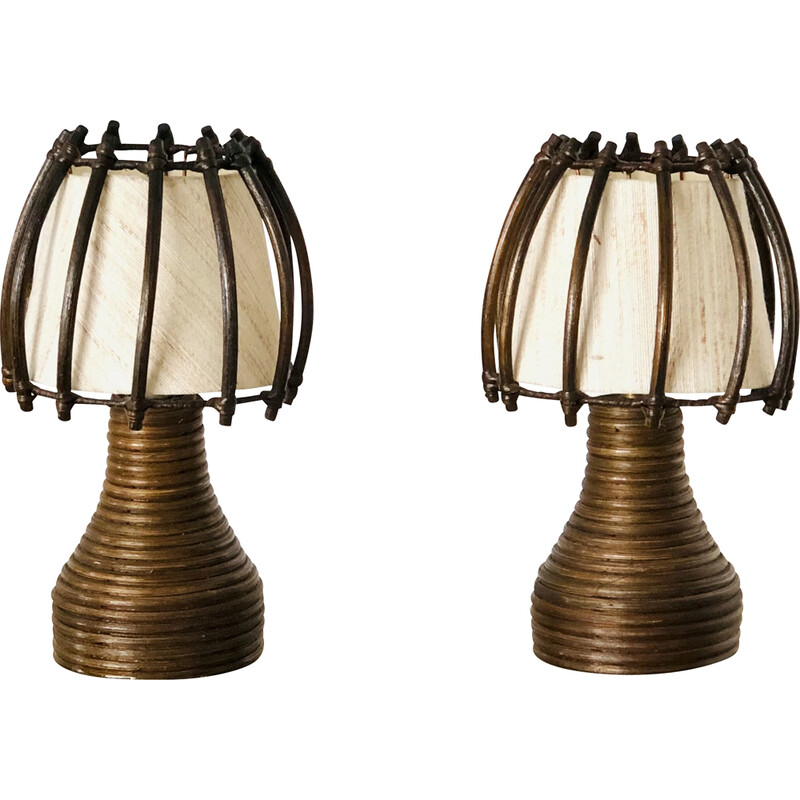 Vintage rattan table lamps by Louis Sognot, France 1950