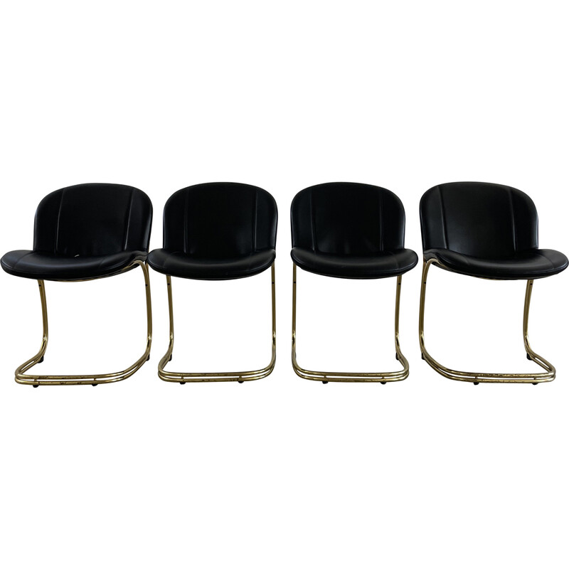 Lot de 4 chaises vintage Sabrina en métal doré et similicuir par Gastone Rinaldi pour Rima, Italie 1970