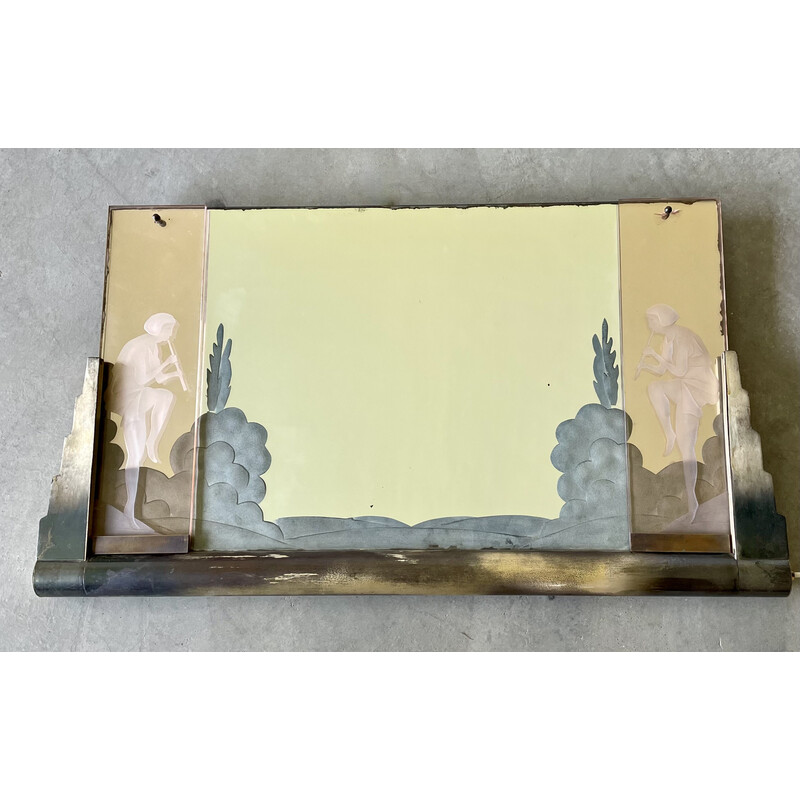 Vintage Art-deco mirror decorated with flute players, 1940